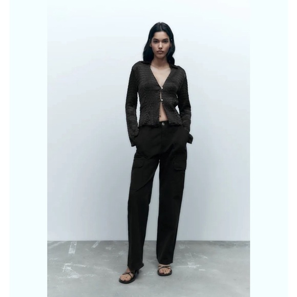 Zara Tops - Zara satin textured effect Lapel collar shirt V-neck long sleeves. Front button